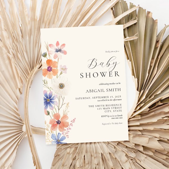 Invitation Elégant Baby shower d'aquarelle Floral Boho (Créateur téléchargé)