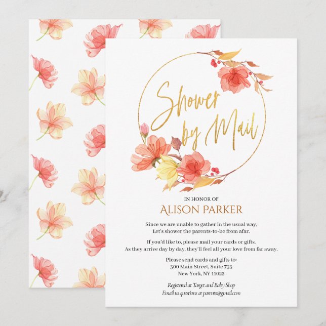 Invitation Élégant Baby shower d'aquarelle Floral Gold Script (Devant / Derrière)