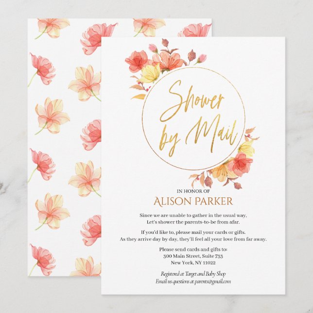 Invitation Élégant Baby shower d'aquarelle Floral Gold Script (Devant / Derrière)