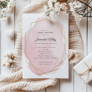 Invitation Elégant Baby shower d'aquarelle rose