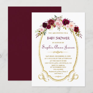Invitation Elégant Baby shower d'automne floral de Marsala Bo
