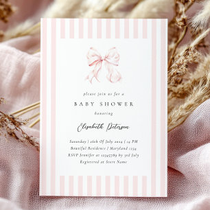 Invitation Elégant Baby shower de Baby shower à rayures roses