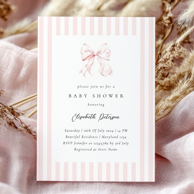 Invitation Elégant Baby shower de Baby shower à rayures roses (Créateur téléchargé)