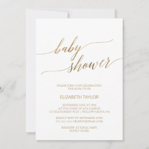 Invitation Élégant Baby shower de calligraphie or
