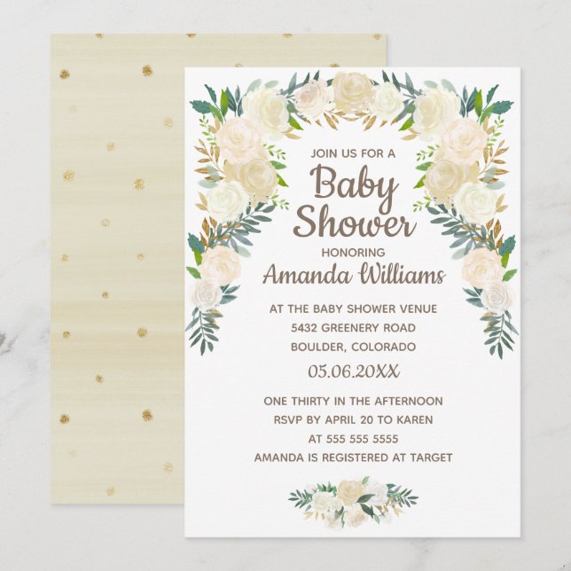 Invitation Élégant Baby shower de couronne de fleurs rose pâl (Devant / Derrière)