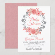 Élégant Baby shower de couronne florale rose-gris
