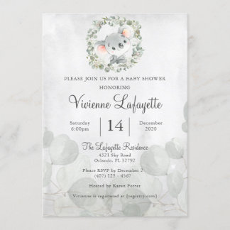 Invitation Elégant Baby shower de feuillage de feuilles Koala