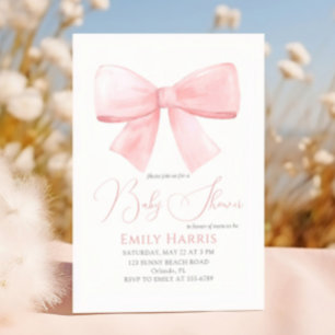 Invitation Élégant Baby shower de fille Rose Pastel Bow Blush