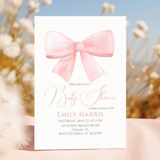 Invitation Élégant Baby shower de fille Rose Pastel Bow Blush (Créateur téléchargé)