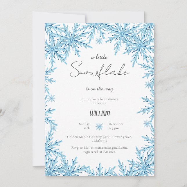 Invitation Elégant Baby shower de Flamme de neige bleu hiver (Devant)