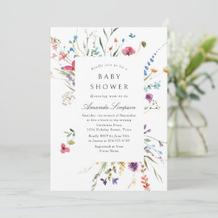 Invitation Elégant Baby shower de Fleurs Sauvages Aquarelles