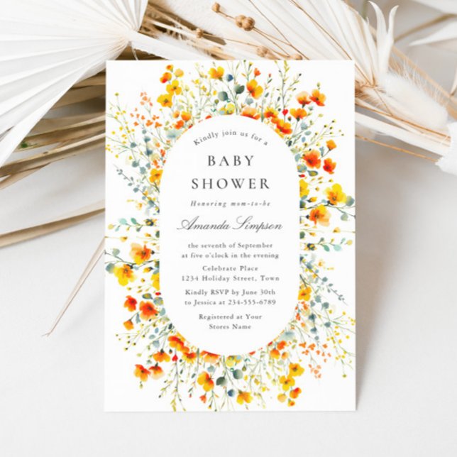 Invitation Elégant Baby shower de Fleurs Sauvages Aquarelles (Créateur téléchargé)
