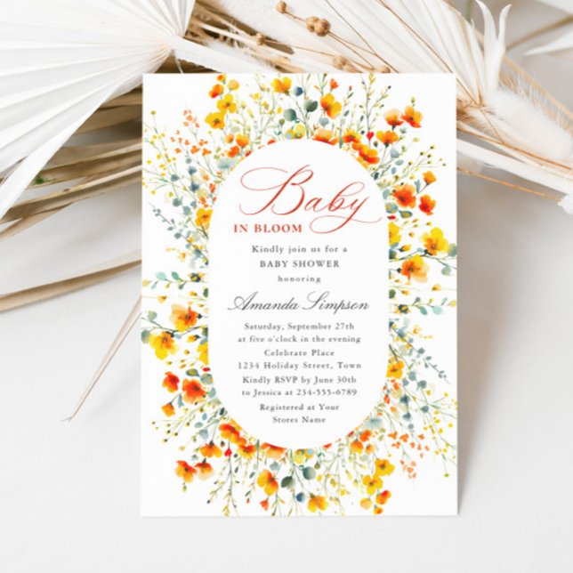 Invitation Elégant Baby shower de Fleurs Sauvages Aquarelles (Créateur téléchargé)