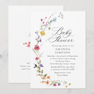 Invitation Elégant Baby shower de Fleurs Sauvages Aquarelles