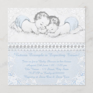 Invitation Elégant Baby shower de garçon Blue Twin