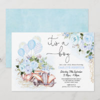 Elégant Baby shower de Garçon Floral Vintage Car B