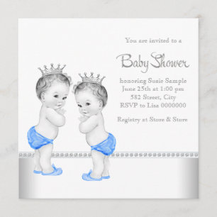 Invitation Elégant Baby shower de garçon Silver et Blue Twin