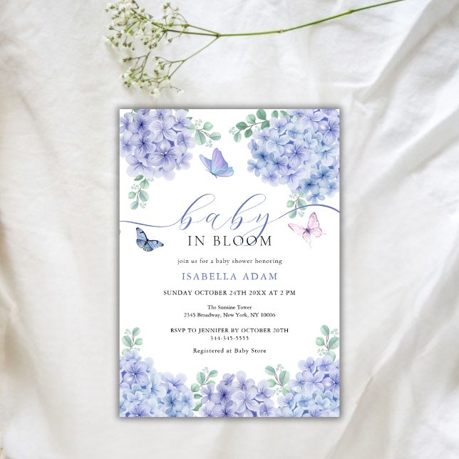 Invitation Elégant Baby shower de jardin Floral Hydrangea (Elegant Hydrangea Floral Garden Baby Shower Invitation)