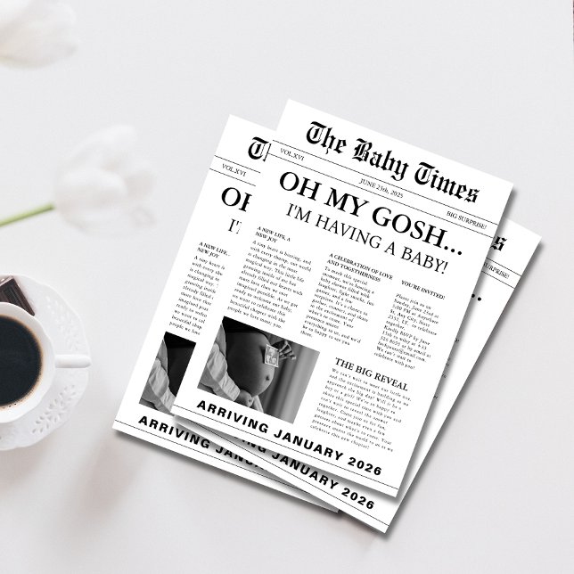 Invitation Élégant baby shower de journal moderne (Créateur téléchargé)