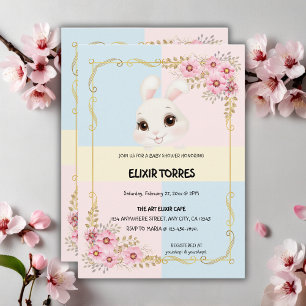 Invitation Elégant Baby shower de lapin blanc moderne
