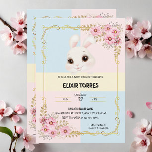 Invitation Elégant Baby shower de lapin blanc moderne