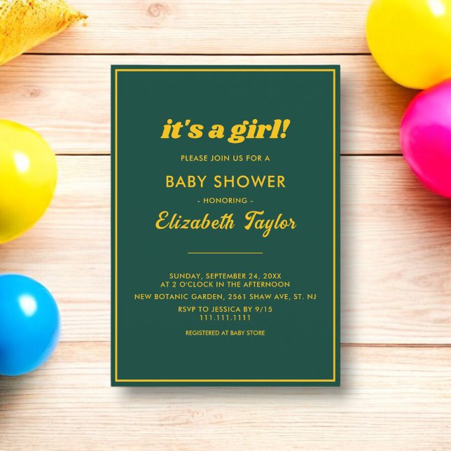 Invitation Élégant Baby shower De Luxe Design Vert Et Or (Créateur téléchargé)