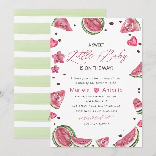Invitation Elégant Baby shower de melon aquarelle (Devant / Derrière)