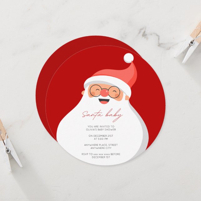 Invitation Elégant baby shower de Noël pour bébé Père Noël (Devant/Arrière en situation)