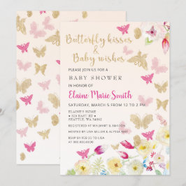 Invitation Élégant Baby shower de papillons rose or floral