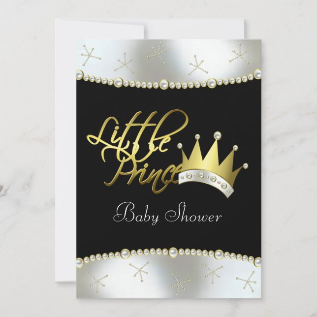 Invitation Élégant Baby shower de Petit Prince Noir et Or (Devant)