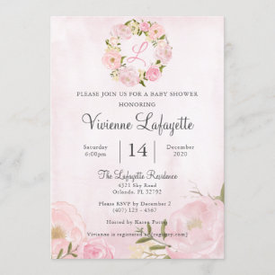 Invitation Élégant Baby shower de pivoine rose