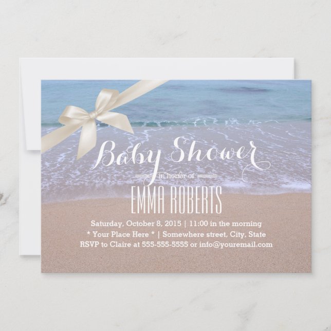 Invitation Elégant Baby shower de plage avec ruban ivoire (Devant)