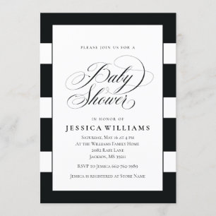 Invitation Elégant Baby shower de rayures noir et blanc