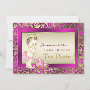 Invitation Elégant Baby shower de Tea Party pour filles rose 