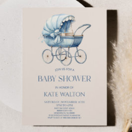 Invitation Elégant Baby shower de transport Vintage bébé bleu