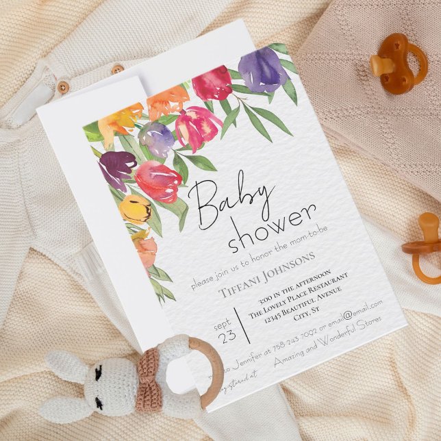 Invitation Élégant Baby shower de tulipes brillantes en fleur (Créateur téléchargé)