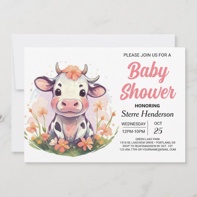 Invitation Élégant Baby shower de vache numérique Barnyard ma (Devant)