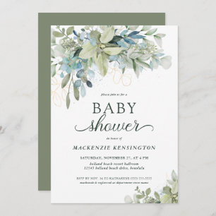 Invitation Elégant Baby shower de verdure Eucalyptus