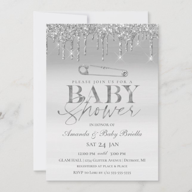 Invitation Élégant Baby shower d'épingle de sécurité de la go (Devant)