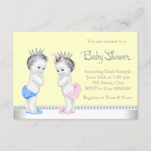 Invitation Élégant Baby shower des jumeaux rose et bleu
