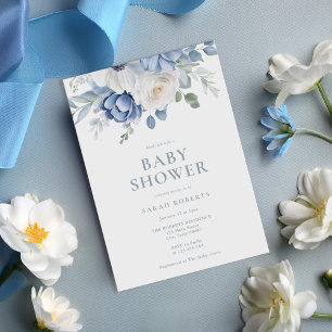 Invitation Elégant Baby shower d'hiver bleu-poussiéreux