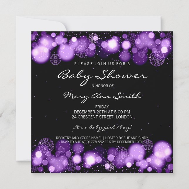Invitation Élégant Baby shower d'hiver pourpre (Devant)