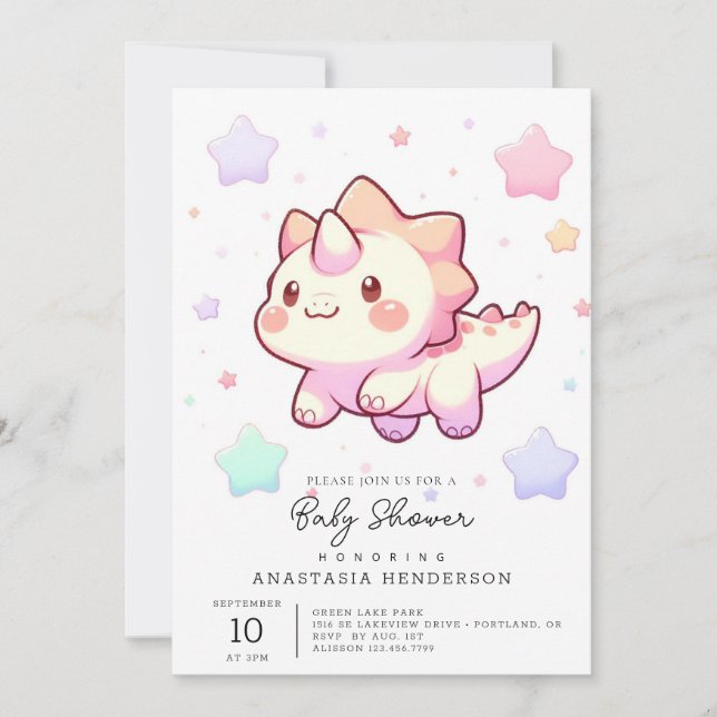 Invitation Élégant Baby shower Dinosaure Moderne (Devant)