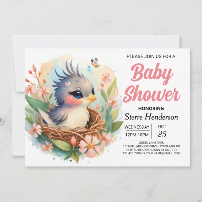 Invitation Élégant Baby shower d'oiseaux de Boho Enchanted (Devant)