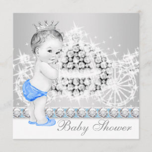 Invitation Élégant Baby shower du prince gris et bleu