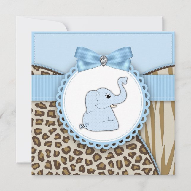 Invitation Elégant Baby shower Eléphant Brown et bleu (Devant)