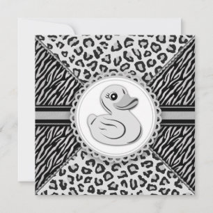 Invitation Elégant Baby shower en caoutchouc noir et blanc