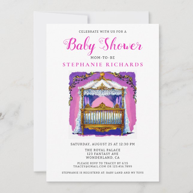 Invitation Elégant Baby shower En Lace Or Et Blanc Rose (Devant)
