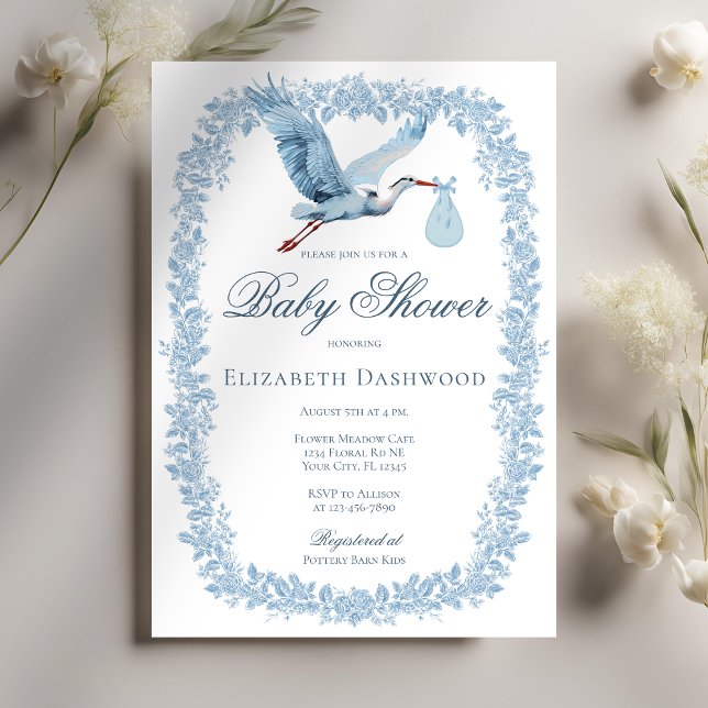 Invitation Elégant Baby shower en tuile fleurie Frame en cigo (Créateur téléchargé)