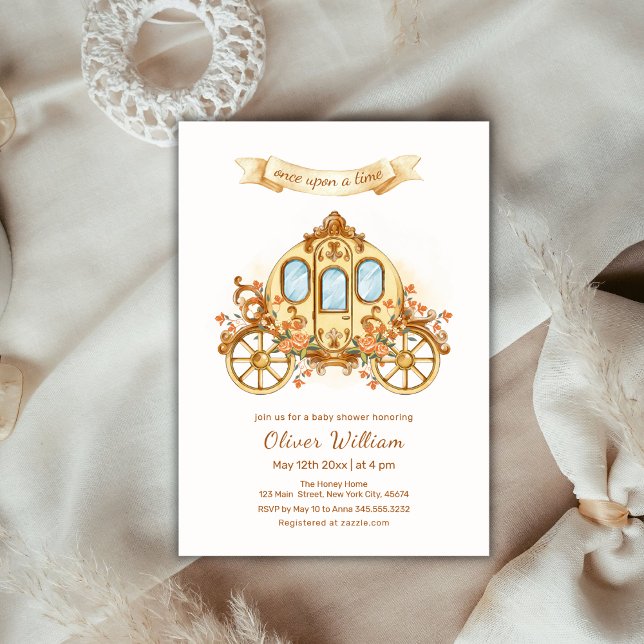 Invitation Élégant Baby shower Fairytale Prince Carriage (Elegant Fairytale Prince Carriage Baby Shower Invitation)